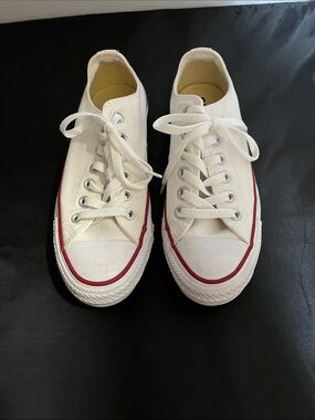 Converse Women’s White Canvas Low Top Sneakers with Red Trim